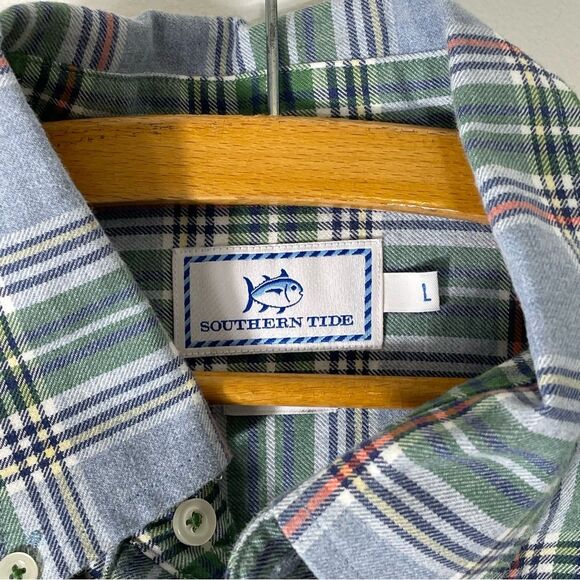 Southern Tide Classic Fit 100% Cotton LS Blue Green Red Plaid Dress Shirt Size L - Picture 2 of 4